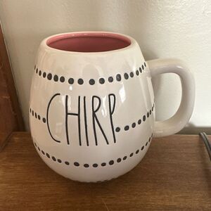 Rae Dunn Ceramic Chirp Coffee Mug Pink Interior New